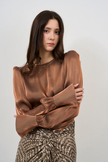 Blusa donna bronzo con polsino extra - 3