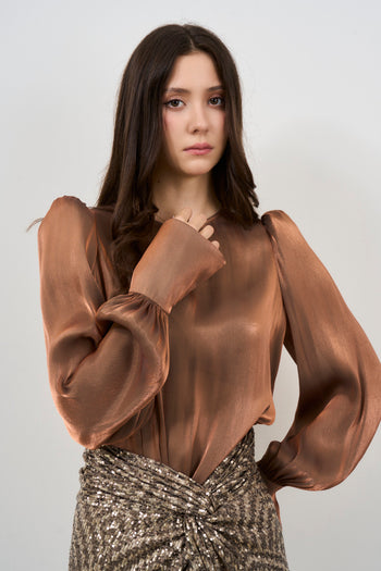 Blusa donna bronzo con polsino extra - 4