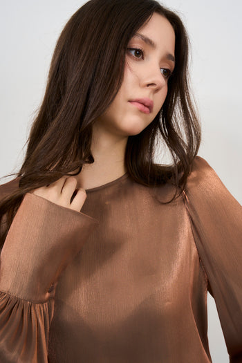 Blusa donna bronzo con polsino extra - 5