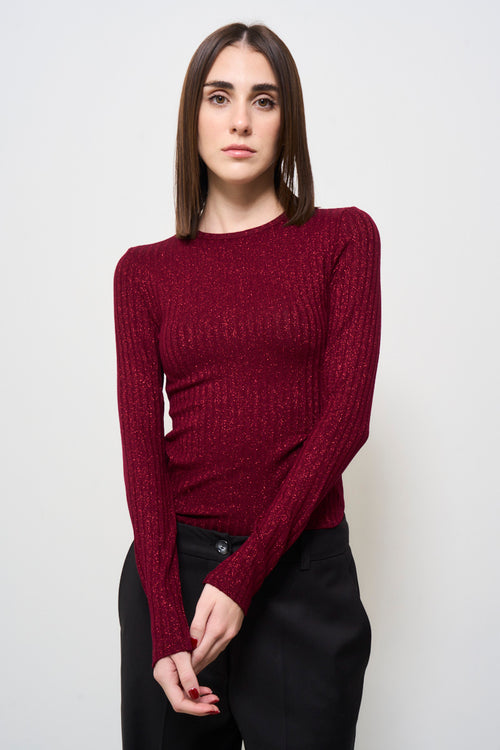 Maglia donna girocollo in lurex bordeaux - 2