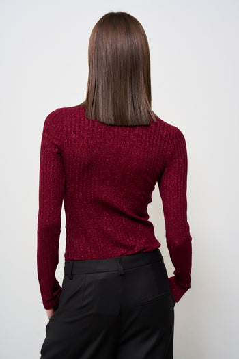 Maglia donna girocollo in lurex bordeaux - 4