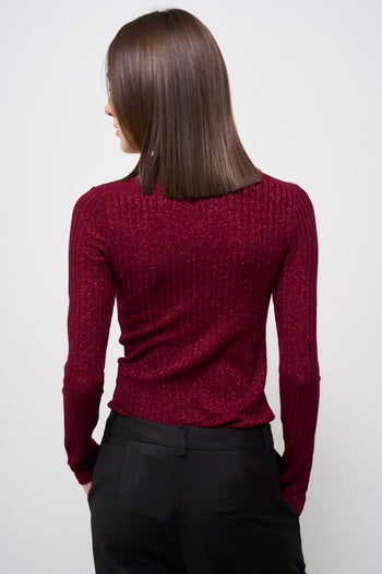 Maglia donna girocollo in lurex bordeaux - 5