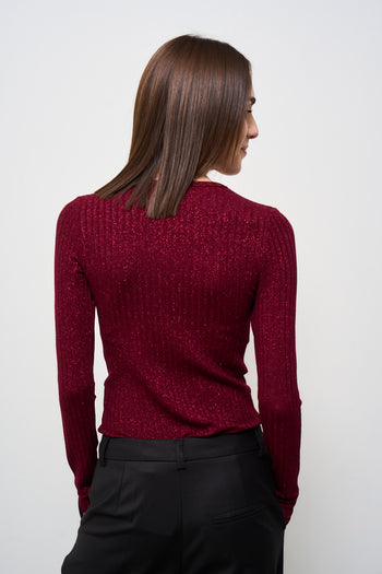 Maglia donna girocollo in lurex bordeaux - 6