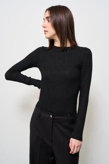 Maglia donna girocollo in lurex nero - 4