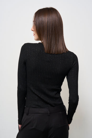 Maglia donna girocollo in lurex nero - 7