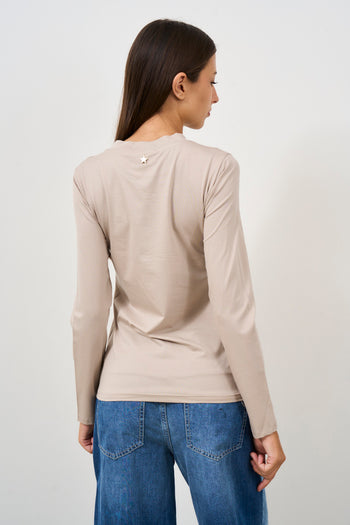 T-shirt donna beige a manica lunga - 3