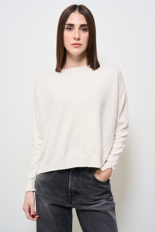 Maglia donna girocollo panna