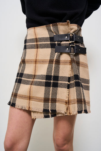 Minigonna donna tartan beige - 8