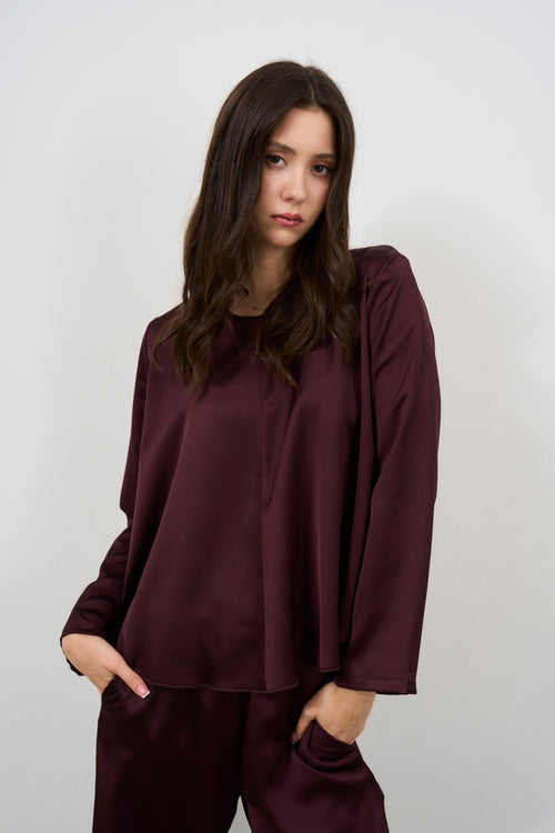 Blusa girocollo in raso donna - 2