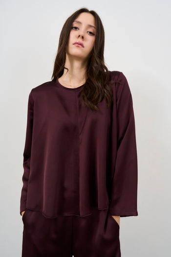 Blusa girocollo in raso donna - 3