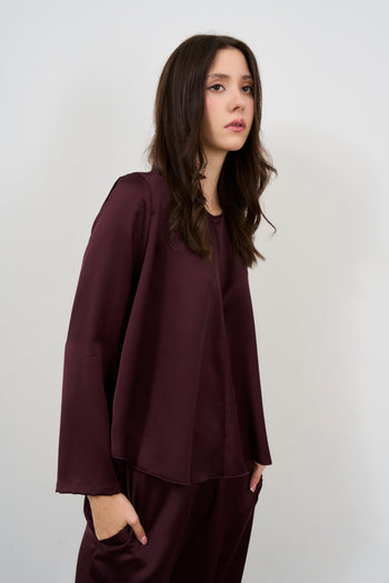 Blusa girocollo in raso donna - 5