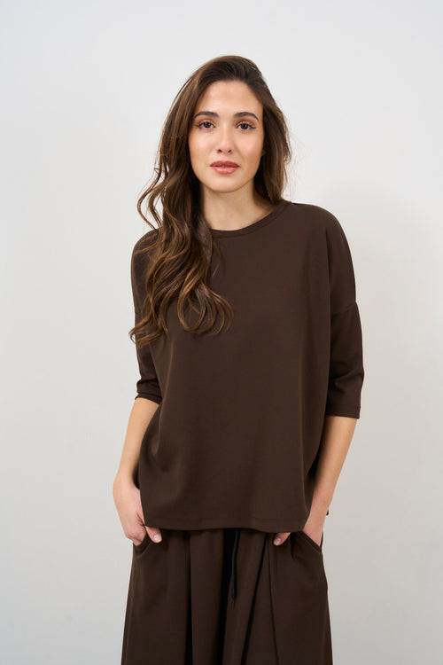 Blusa donna marrone manica a tre quarti - 2