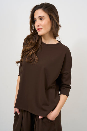 Blusa donna marrone manica a tre quarti - 3