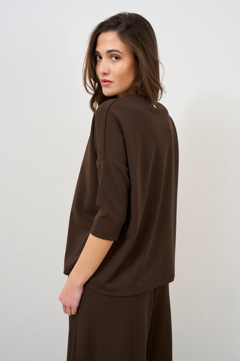 Blusa donna marrone manica a tre quarti - 5