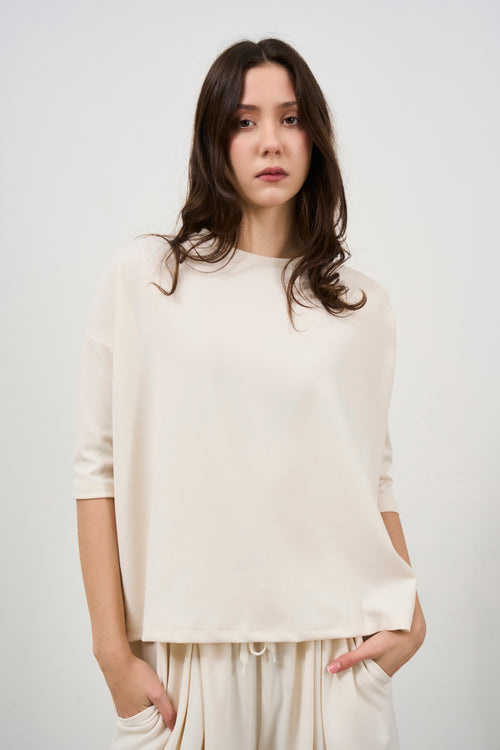 Women's cream blouse with three-quarter sleeves - 2