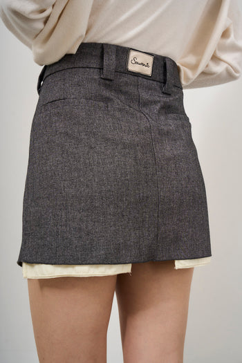 Women's grey mini skirt with pleats - 5