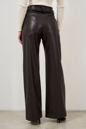 Brown women's faux leather trousers - 3