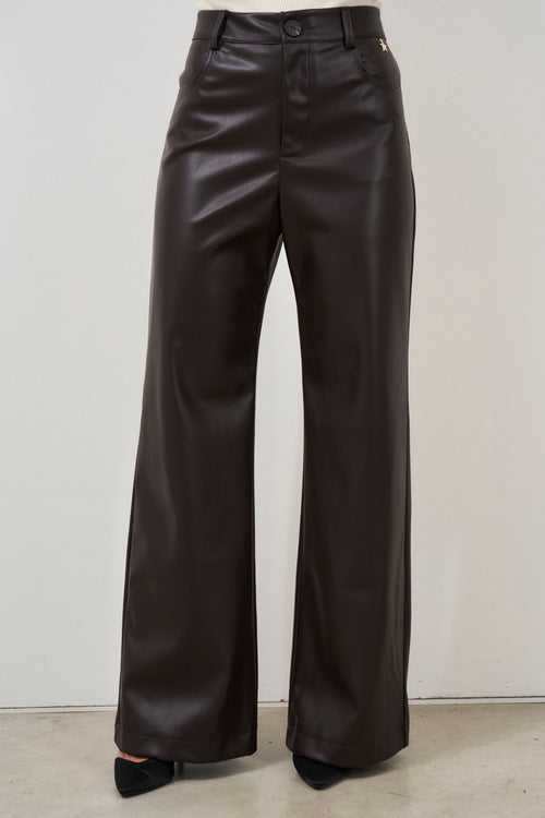 Brown women's faux leather trousers