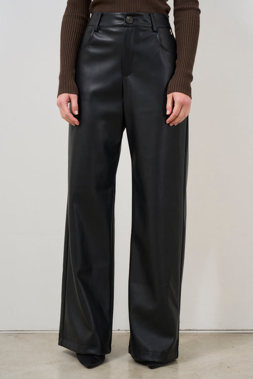 Women's black faux leather trousers