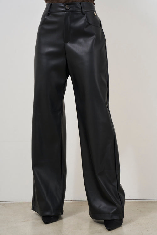 Women's black faux leather trousers - 2