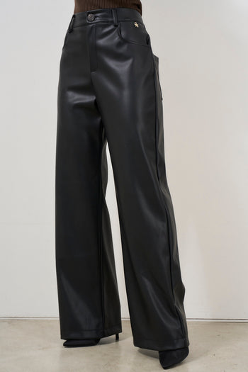 Women's black faux leather trousers - 3