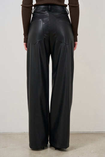 Women's black faux leather trousers - 5