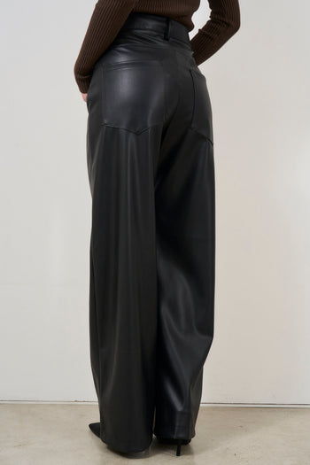 Women's black faux leather trousers - 6