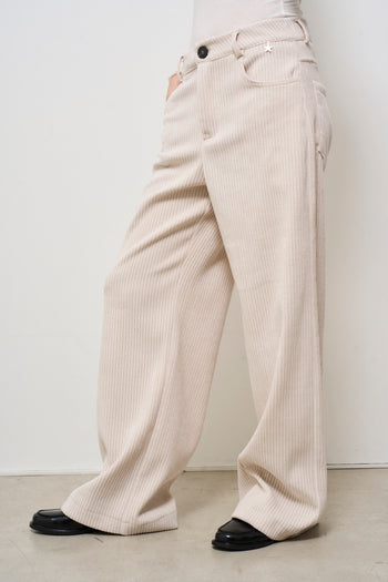 Pantalone donna in velluto panna - 4