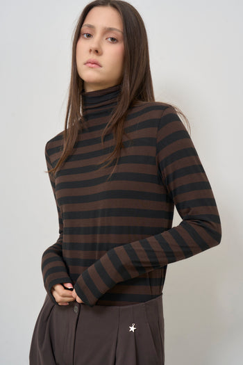 Maglia donna nera a righe collo alto - 3