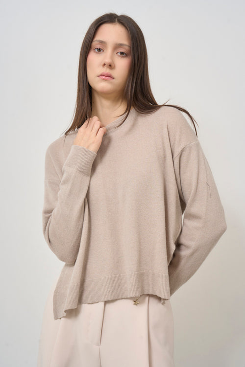 Maglione girocollo donna tortora