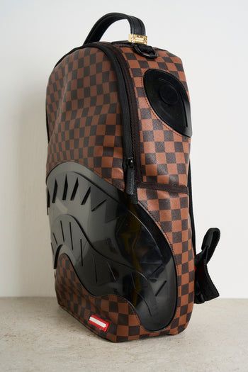 Brown checkered pattern men's backpack - 4