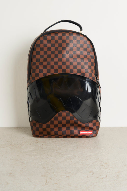 Brown checkered pattern men's backpack - 1