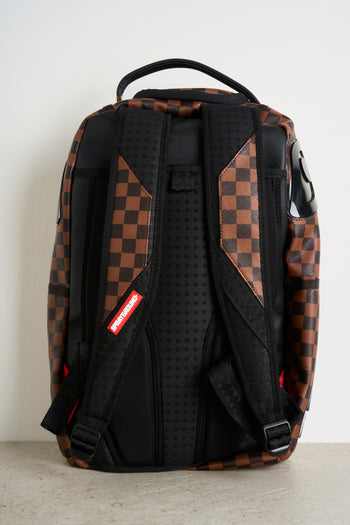 Brown checkered pattern men's backpack - 7