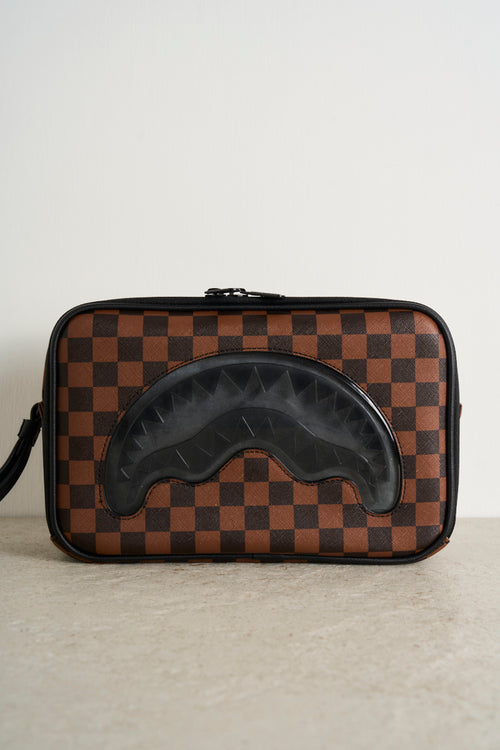 Pochette uomo a quadri marrone e nero Shark - 2