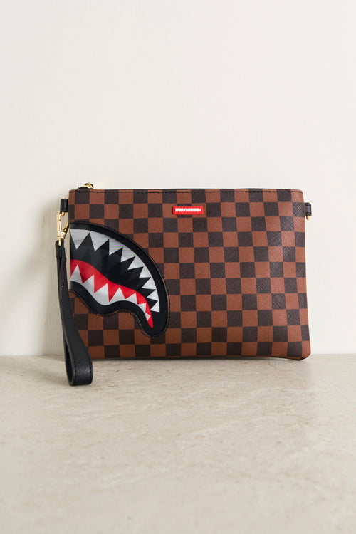 Pochette uomo Shark a quadri nero e marrone