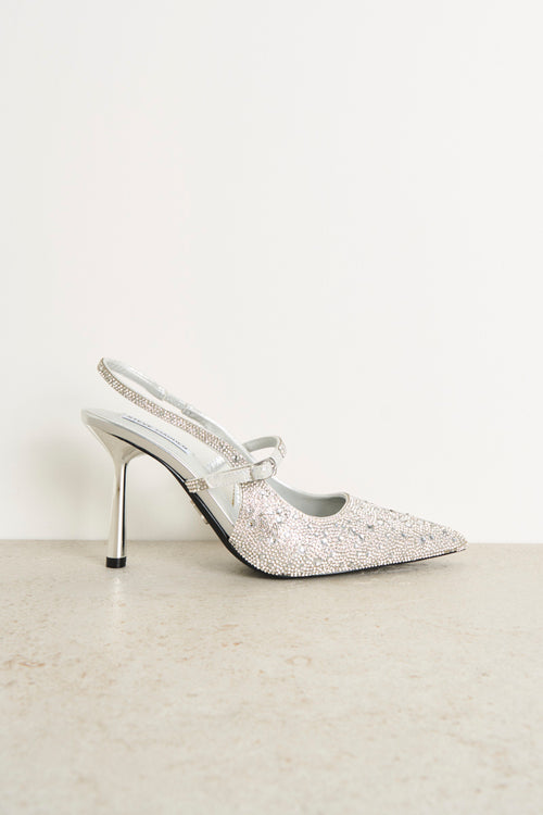 Women's silver heel shoe with rhinestones