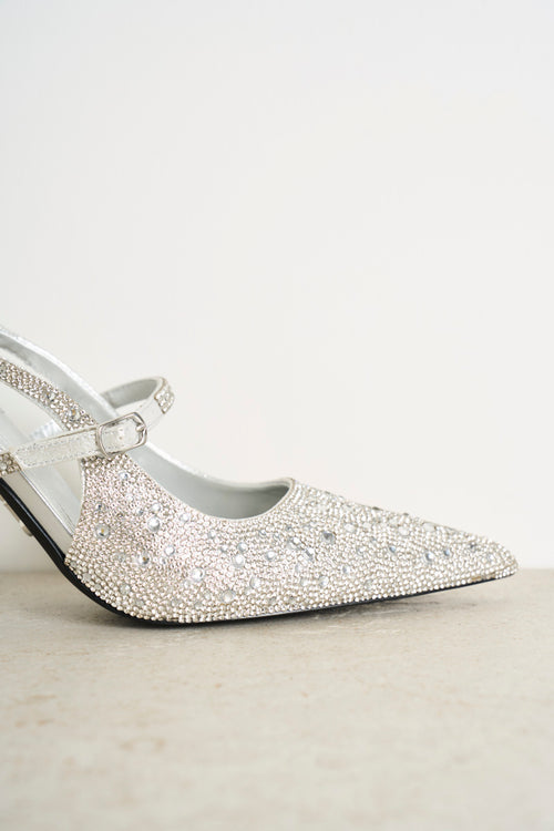 Scarpa donna con tacco argento con strass - 2