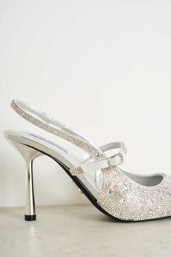 Scarpa donna con tacco argento con strass - 3