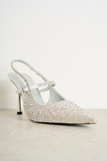 Scarpa donna con tacco argento con strass - 4