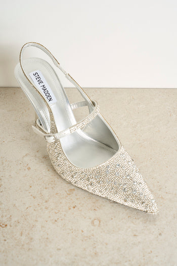 Scarpa donna con tacco argento con strass - 5