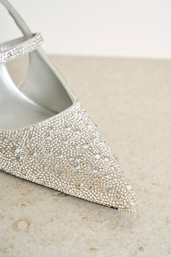 Scarpa donna con tacco argento con strass - 6