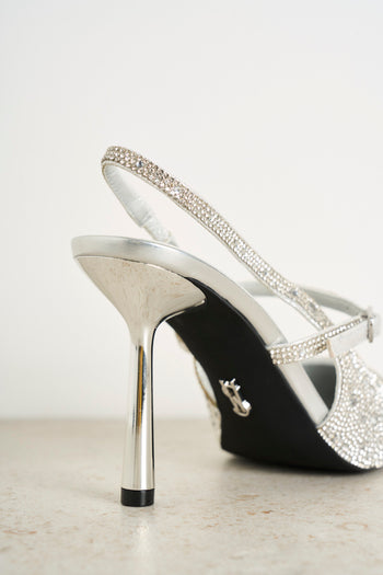 Scarpa donna con tacco argento con strass - 7