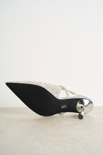 Scarpa donna con tacco argento con strass - 8