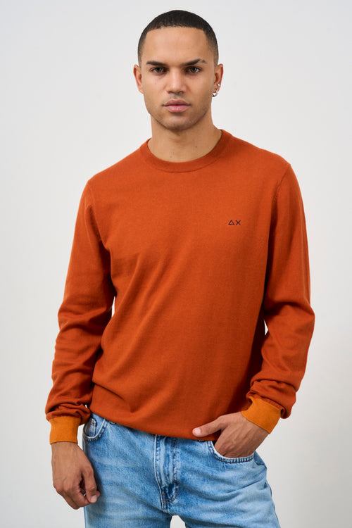 Men's rust shirt with contrasting patches