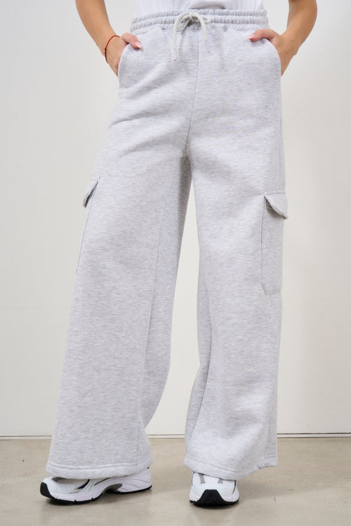 Pantalone donna a palazzo in felpa grigio melange