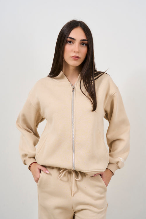 Felpa donna beige con zip - 2