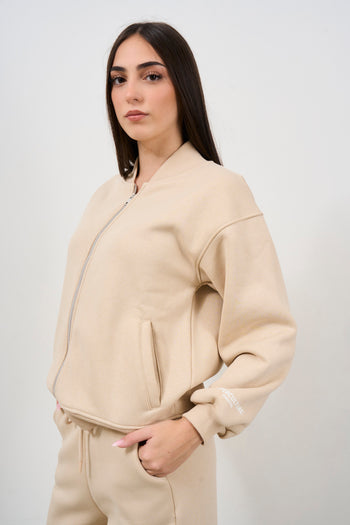 Felpa donna beige con zip - 3