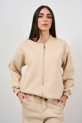 Felpa donna beige con zip - 5