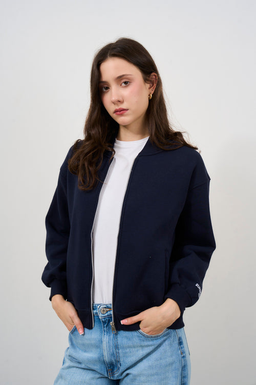 Women's blue zip-up sweatshirt