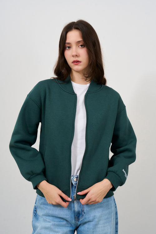 Green women's zip-up sweatshirt